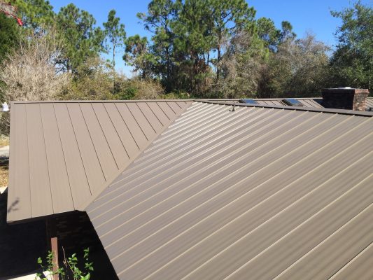 24 Gauge Standing Seam Tan Metal Roof Installation in Cocoa, Florida by David Keefe Roofing
